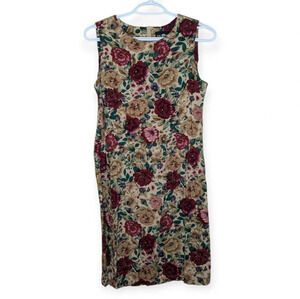 Vintage Sag Harbor Petites Sleeveless Rose Floral Print Sheath Dress Women Small